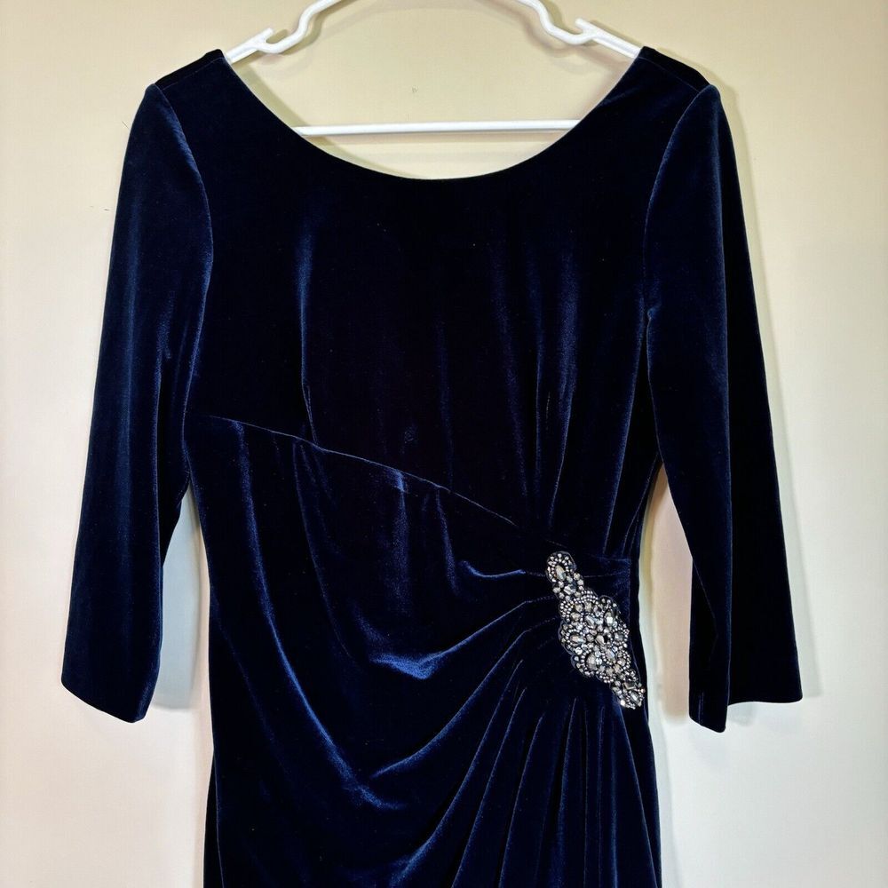 Alex Evenings Women's Side-Ruched‎ Velvet Jewel Dress size 8 mother of the bride - Picture 2 of 14